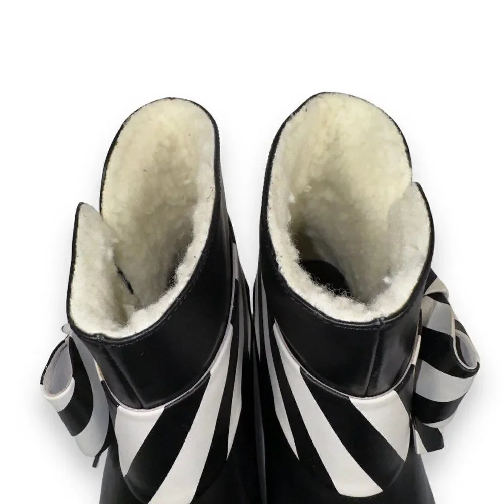 Lola Ramona Faux Sherpa Winter Striped Bow Boots Black / White‎ Women's 8/38